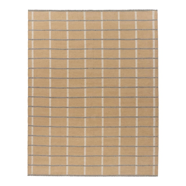 Beige Plaid Indoor Outdoor Polyester Rug, 9ft X 12ft For Sale