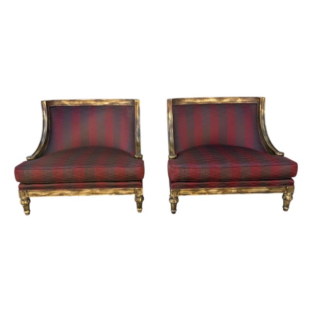 Pair of French Style Gilded Extra Wide (Snuggle) Chairs For Sale