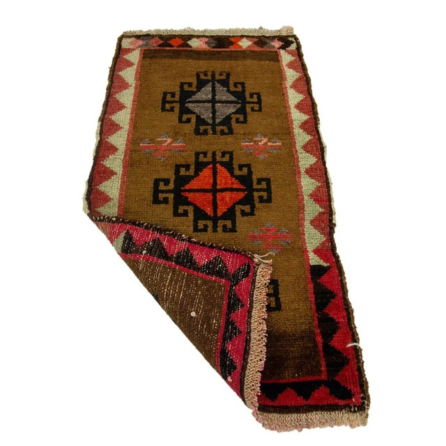Mid-Century Modern Mini Brown Vintage Rug / Door Mat For Sale - Image 3 of 4
