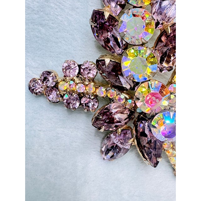 1960s 1960s Verified Juliana D&E Amethyst Ab Rhinestone Floral Spray Brooch Book Piece For Sale - Image 5 of 8