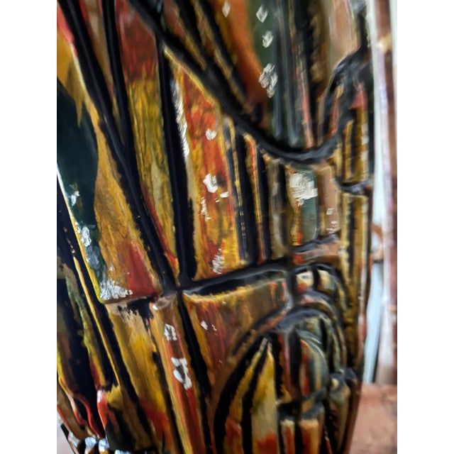 Gold Mid-Century Brutalist Drip-Glazed Tall Table Lamp With Shade and Wood Base For Sale - Image 8 of 11