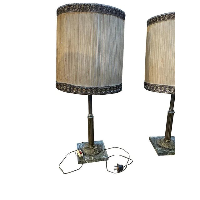 Vintage Empire Style Metal Lampshades on a Marble Base, Set of 2 For Sale - Image 4 of 5