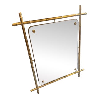 1960s Mid-Century Modern Bamboo-Shaped Brass Italian Wall Mirror For Sale