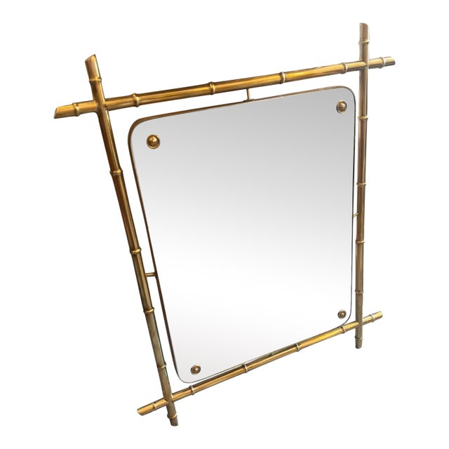 1960s Mid-Century Modern Bamboo-Shaped Brass Italian Wall Mirror For Sale