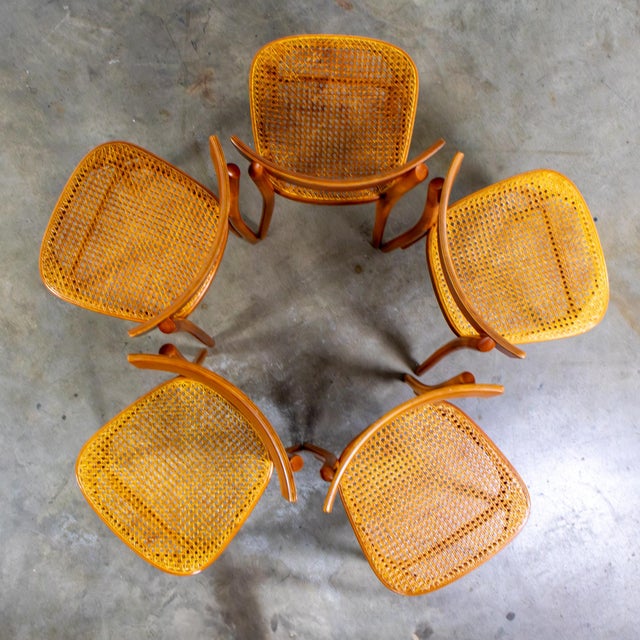 Wood Mid to Late 20th Century Bauhaus Beech Bentwood Dining Chairs W/Cane Seats by Thonet Set of 5 For Sale - Image 7 of 18
