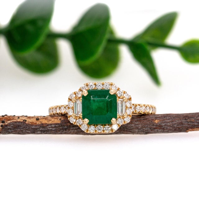 Art Deco 1.28cts Emerald Diamond Engagement Ring in 14k Gold | Emerald Cut 6.5mm, Size 6.75 For Sale - Image 3 of 8