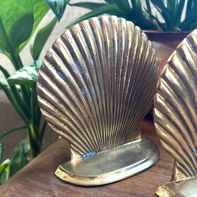 1980s Brass Sea Shell Bookends by Andrea Sadek - A Pair For Sale - Image 4 of 6