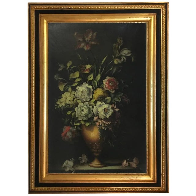 Flowers - Carlo De Tommasi Italia 2008 - Oil on canvas cm. 90x60 Gold leaf gilded and mahogany lacquered wooden frame...