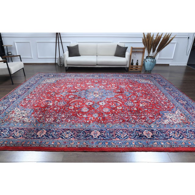 1970s Vintage Persian Handmade Wool Cotton Red Area Rug For Sale - Image 11 of 11