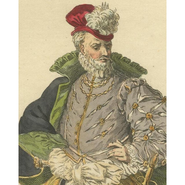 Jefferys, German Nobleman in Plumed Red Cap and Paned Hose, Costume of 1577, 1757, Engraving For Sale - Image 4 of 9