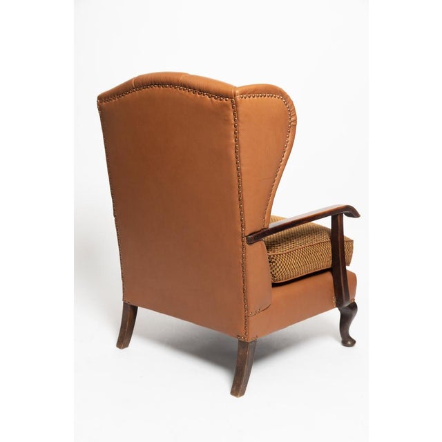 Antique Comfortable Fireside Chair with Wooden Armrests and Loose Genuine Down Cushion, 1900s For Sale - Image 16 of 18