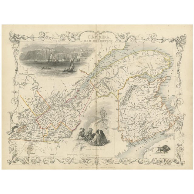 Decorative Map of Eastern Canada and New Brunswick with Historic Vignettes, 1850s For Sale - Image 6 of 6