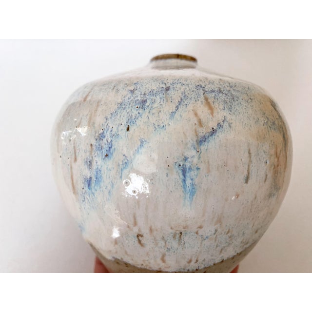 Late 20th Century Late 20th Century Signed Speckled Clay Studio Art Signed Vase With Blue Tones For Sale - Image 5 of 9