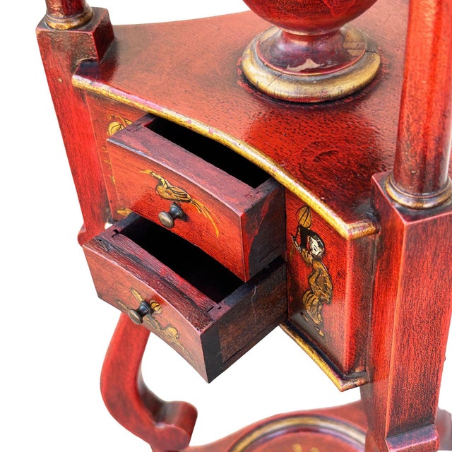 1950s Hollywood Regency Red Mahogany Georgian Wig Plant Stand W/ Drawers Dish, Pair For Sale - Image 10 of 10