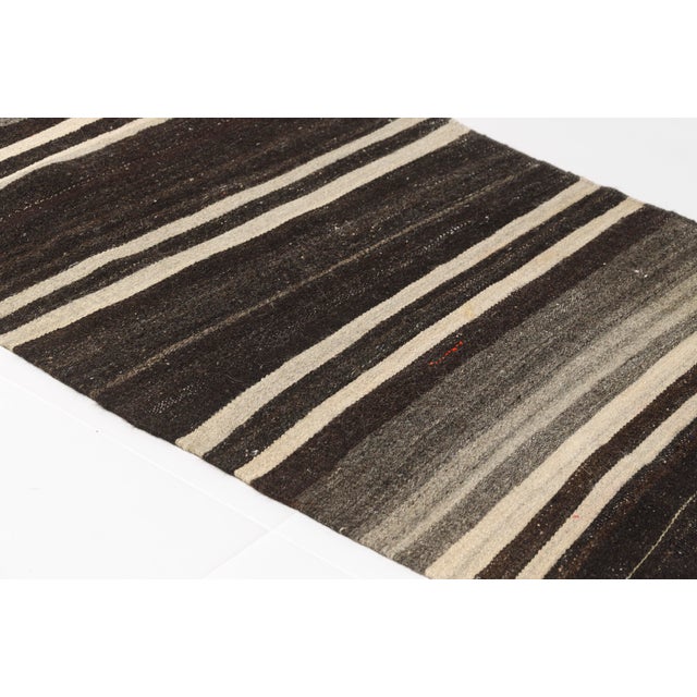 Textile Anatolian Black & White Stripe Kilim Runner For Sale - Image 7 of 10