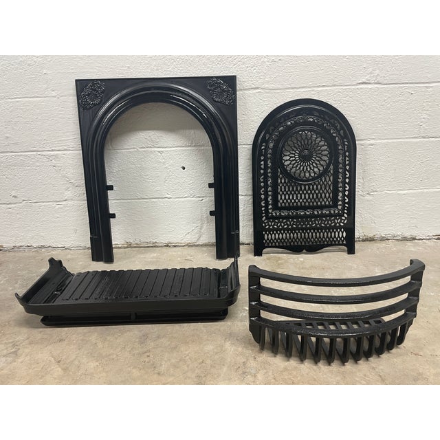 Art Nouveau 19th Century Complete 24" Antique Cast Iron Fireplace – Ornate Victorian Set From New Orleans For Sale - Image 3 of 15
