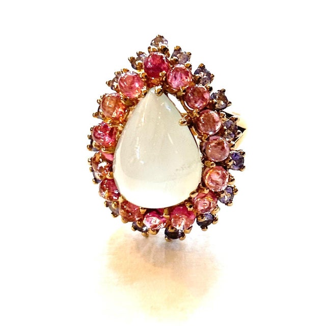 Contemporary Bochic “Orient” Aqua, Tanzanite & Tourmaline Cluster Ring Set 18K Gold & Silver, Size 7.5 For Sale - Image 3 of 12