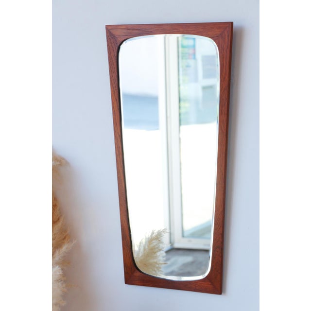 Mid-Century Modern Vintage Danish Teak Trapezoidal Mirror, 1960s For Sale - Image 3 of 11