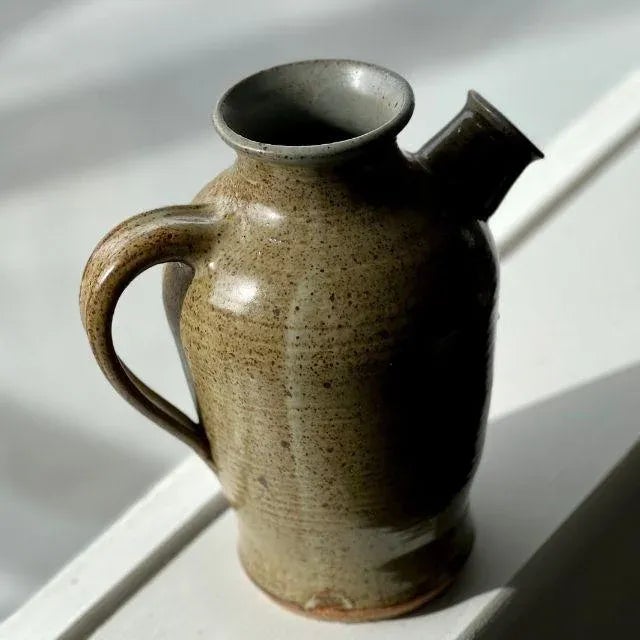 Artist-Crafted Pottery Pitcher, Brown-Speckled Glaze, Artist Signed For Sale - Image 10 of 12
