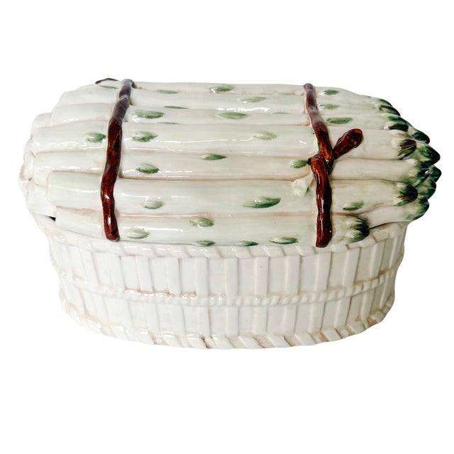 Rustic European Vintage Italian Majolica Asparagus Lidded Tureen For Sale - Image 3 of 9