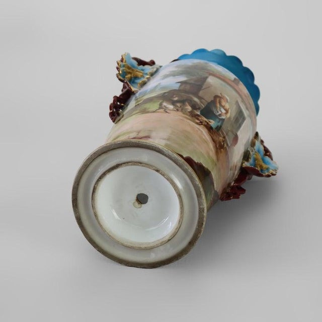 Blue Large Antique Old Paris Porcelain Scenic Vase With Cord Access Lamp Base C1890 For Sale - Image 8 of 9