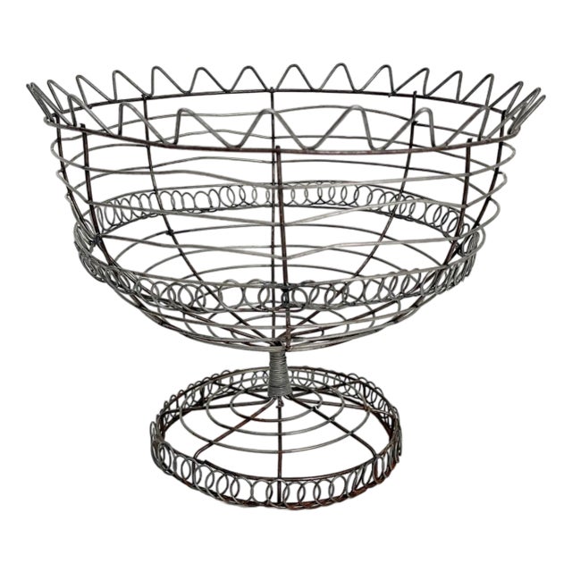 Early-20th C. French Rustic Wire Footed Basket For Sale