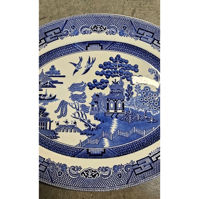 Johnson Brothers Vintage Johnson Bros English Cottage Blue Willow 12 1/4" Oval Serving Platter For Sale - Image 4 of 4