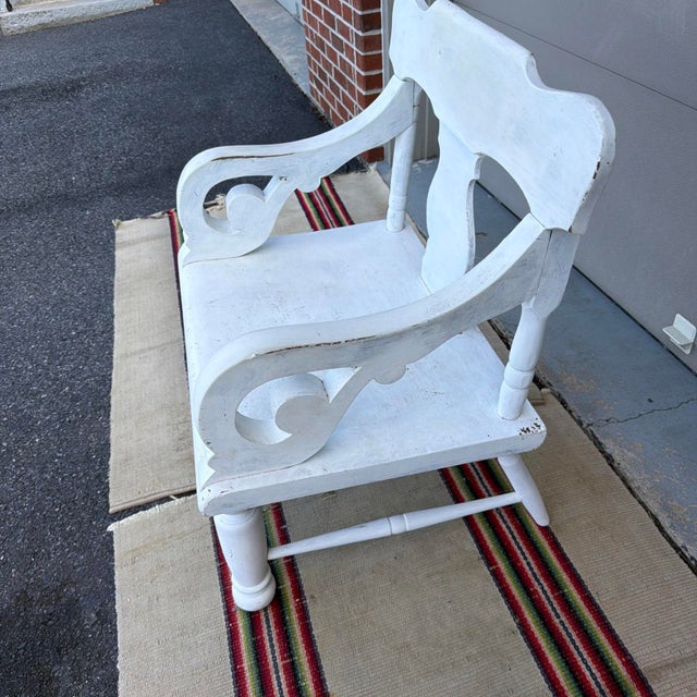 Late 19th Century Antique White Painted Plank Seat Arm Chair, Pennsylvania, Circa 1860-1880 For Sale - Image 5 of 16