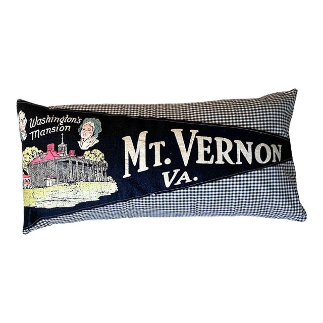 Virginia Mt. Vernon George Washington Vintage Large Pennant on New Woven Fabric Throw Pillow For Sale