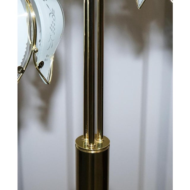 White Mid-Century Hollywood Regency Brass and White Glass Tulip Floor Lamp For Sale - Image 8 of 11