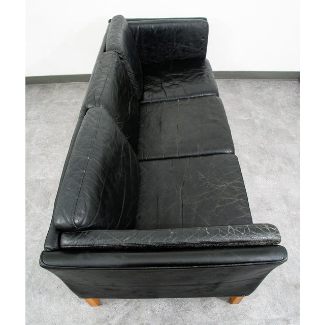1960s Mid Century Danish Modern Sofa Couch 3 Seater Leather Black Vintage Denmark MCM For Sale - Image 5 of 12