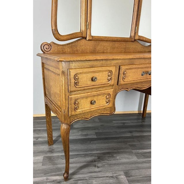 Vintage French Louis Style Oak Dressing Table with Mirror For Sale - Image 10 of 17