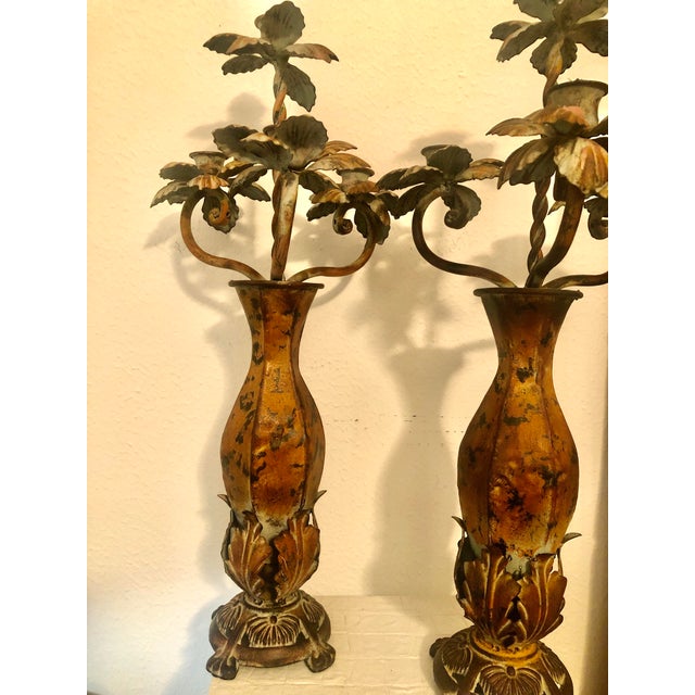 French Vintage French Style Metal Tole Candle Holders, a Pair For Sale - Image 3 of 12