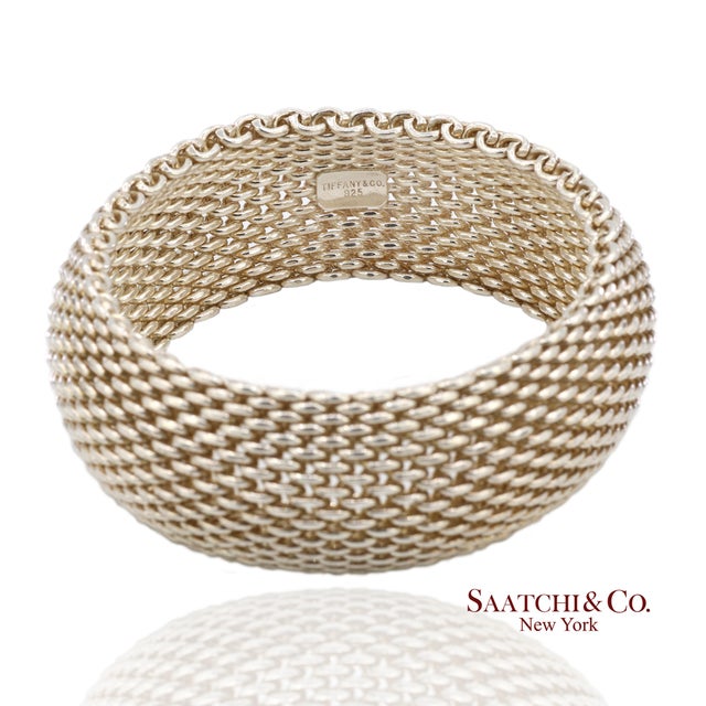 Contemporary Tiffany & Co. Sterling Silver Somerset Mesh Wide Bangle Bracelet For Sale - Image 3 of 11