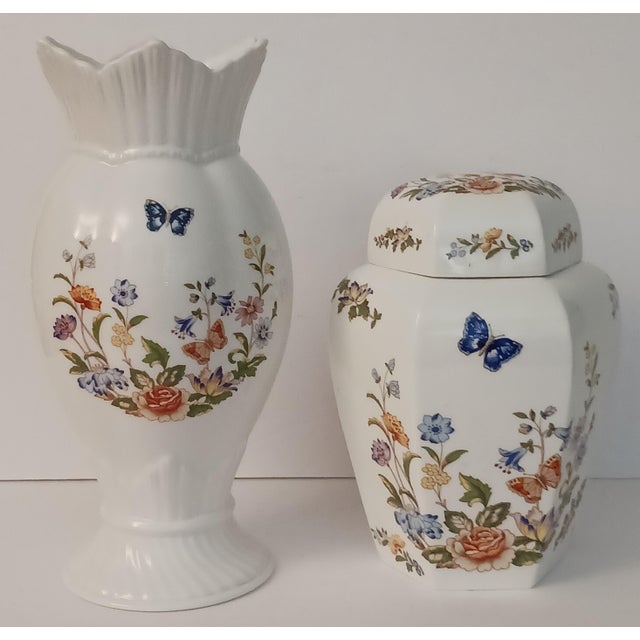 1980s Aynsley 'Cottage Garden' Windsor Vase and 8" Hexagonal Ginger Jar