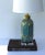 Hollywood Regency Ceramic Lamp: Gold & Blue, Lucite Base, C. Damien Fox Design For Sale - Image 4 of 8