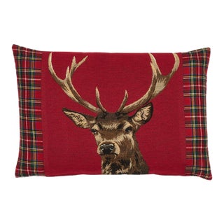 Scottish Stag Red Tartan Cushion With Tartan Sides With Feather Filler - 33x46cm (15"x18") For Sale