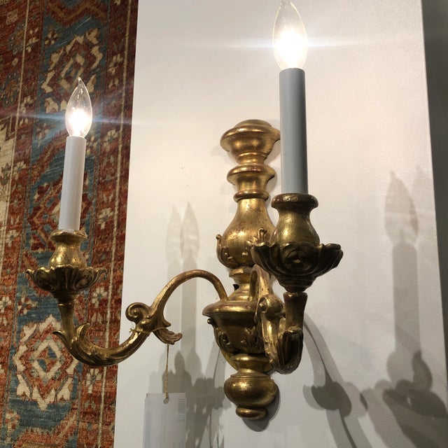 Traditional 1990s Traditional Italian Carved Wooden Double Light Sconces - a Pair For Sale - Image 3 of 13
