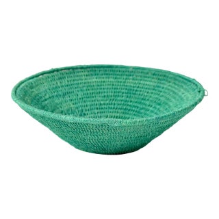 Early 20th Century Sisal Handwoven Green Basket Eswatini 6inch For Sale