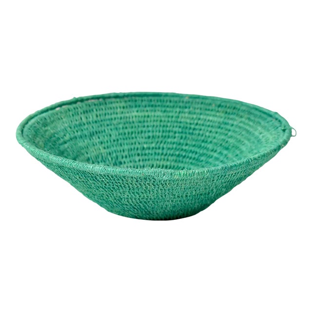 Early 20th Century Sisal Handwoven Green Basket Eswatini 6inch For Sale