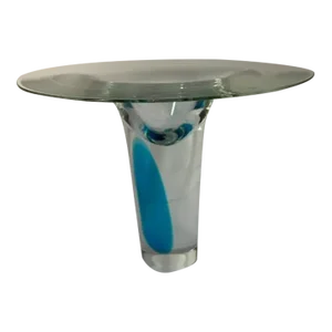 Vintage Mid to Late 20th Century Salviati Murano Glass Fiore Vase Clear and Turquoise