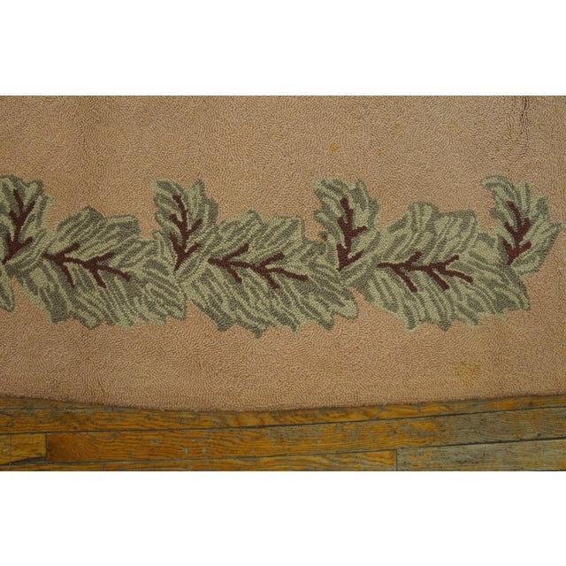 Refined Pink-Blush Open Field With Decorous Center Floral Pattern Vintage American Hooked Rug For Sale - Image 4 of 5