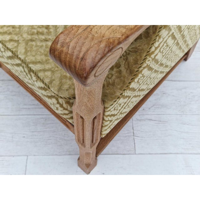 Green Vintage Danish Highback Armchair in Fabric and Oak, 1960s For Sale - Image 8 of 18