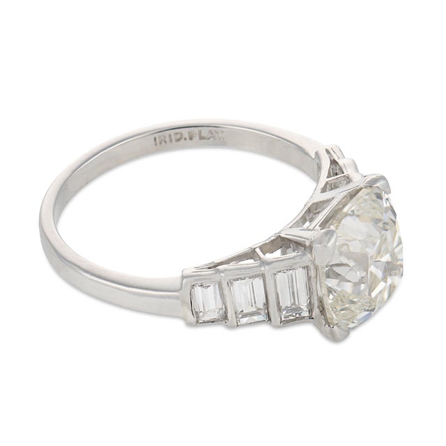 1930s Art Deco Gia 3.02 Carat Old Mine Cut Diamond Platinum Engagement Ring, Size 6.25 For Sale - Image 4 of 6