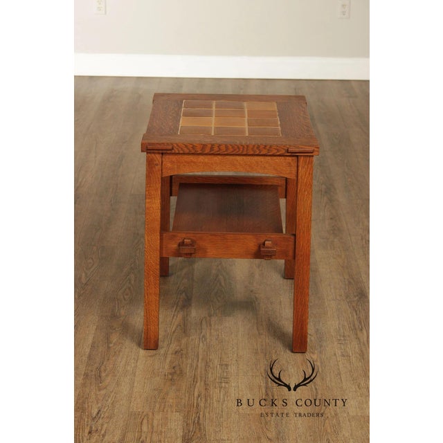Stickley Stickley Mission Collection Pair Of Oak Tile Top End Tables For Sale - Image 4 of 18