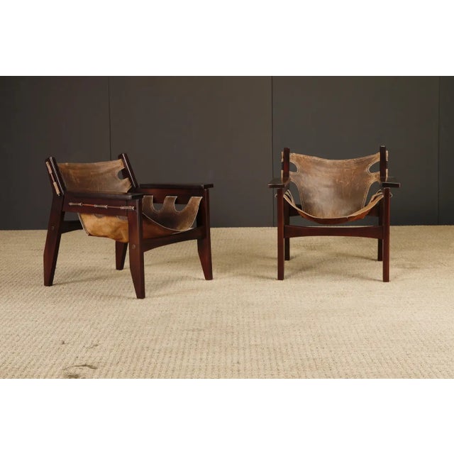 A beautiful and authentic pair of Kilin lounge chairs designed by Sergio Rodrigues in Brazil, circa 1970s. These are...