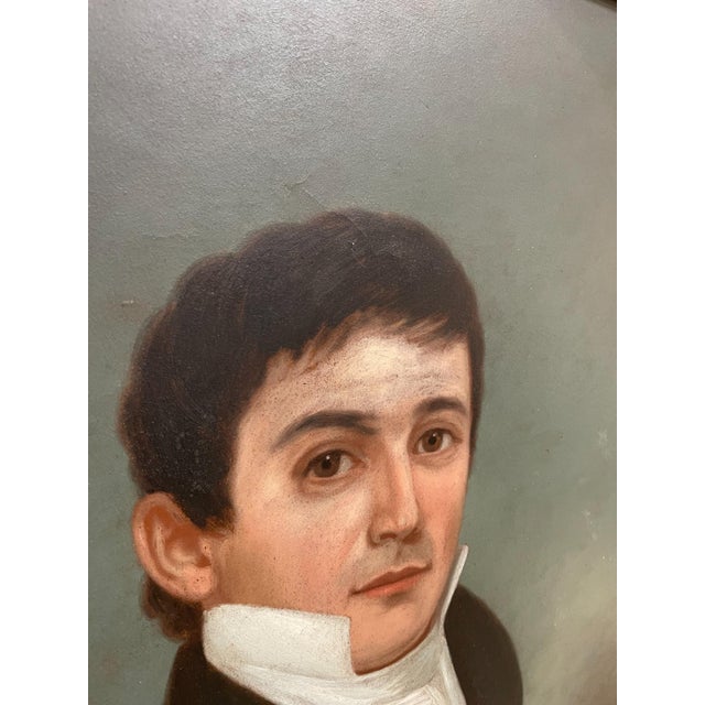 Wood Early 19th Century American Federal Gentleman Portrait Oil Painting, Framed For Sale - Image 7 of 8