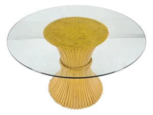 Sheaf of Bamboo Base Glass 48" Round Top Dining Center Table Mid Century Modern