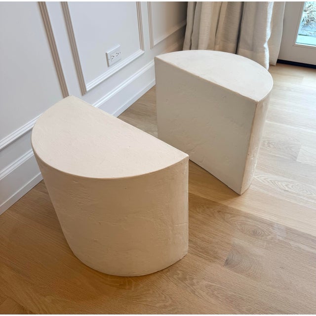 Mid-Century Modern Vintage Sculptural White Plaster Demilune Side Tables, Pair For Sale - Image 3 of 9