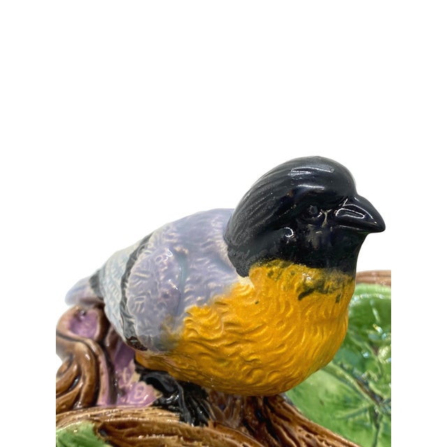 Holdcroft Majolica Strawberry Server With Bird, Cream and Sugar Wells, Ca. 1875 For Sale - Image 9 of 12